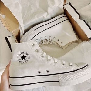 White converse platform high top chuck taylor